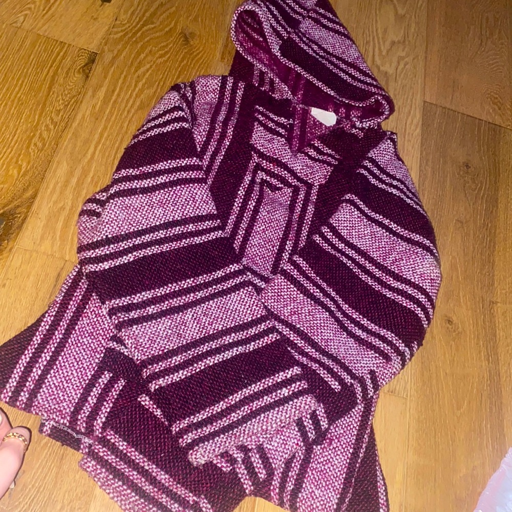 purple and white hoodie